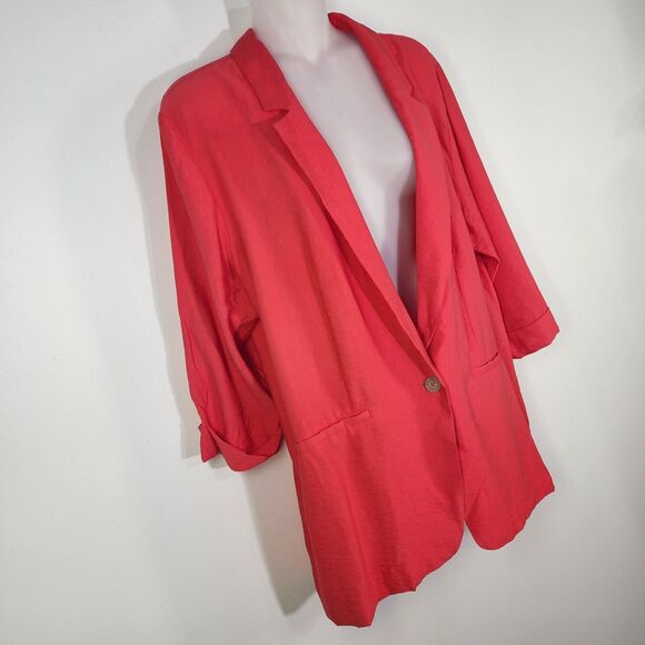 Maurice's Blazer Women Size XL Textured One Button 3/4 Cuffed Sleeve Faux Pocket - Picture 3 of 11